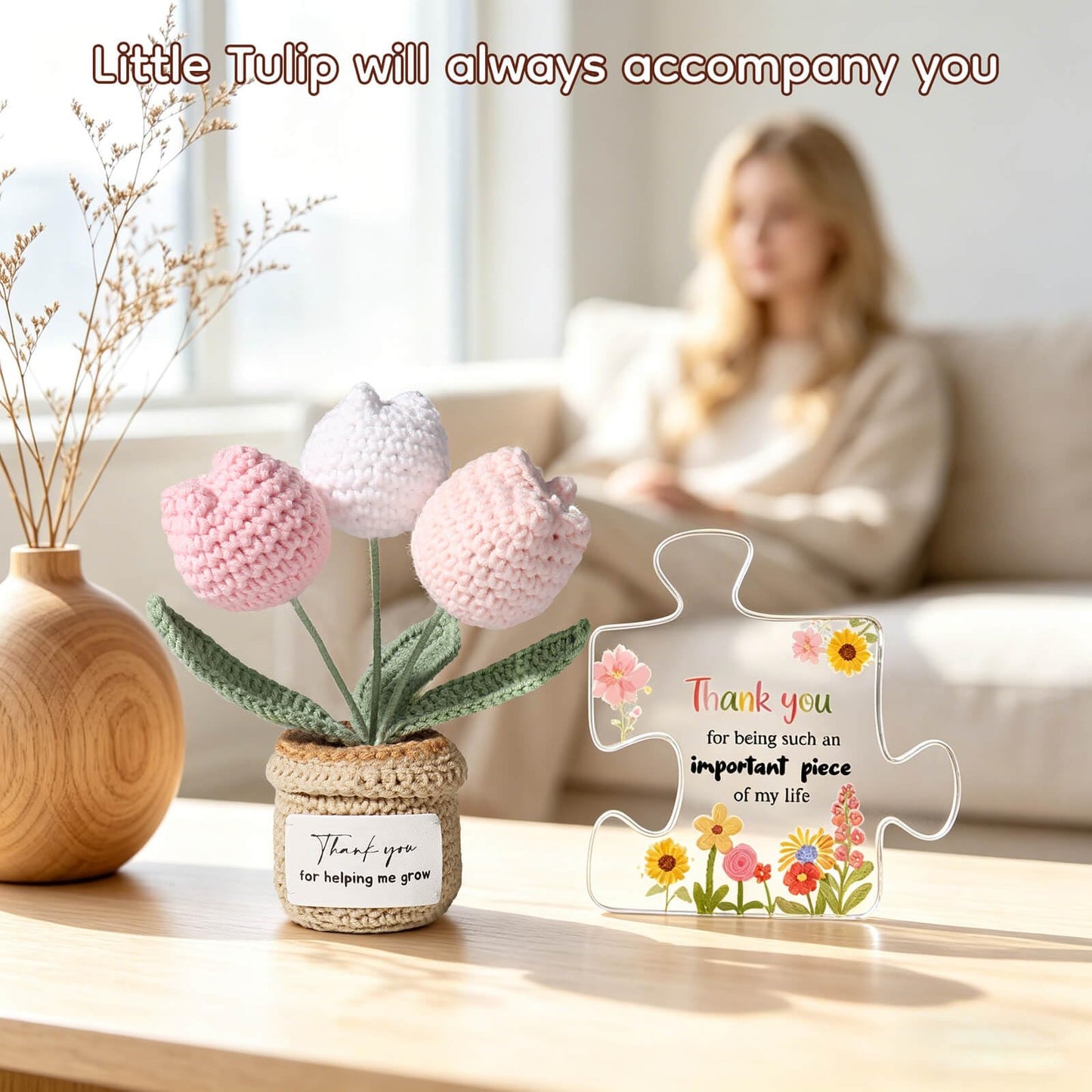 HEALDOT Teacher Appreciation Gifts for Women, Thank You for Helping Me Grow - Birthday Graduation Teacher's Day Gifts for Teacher Her Handmade Crochet