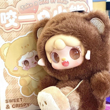 Rlvgqu Yooki Take A Bite of Bear Series Plush Box Cute Action Figures Collectible Mystery Stuffed Doll Toys Bag Charm Pendant Keychain Birthday