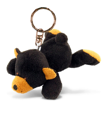 Puzzled Black Bear Stuffed Animal Keychain Plush Charm for Bag - 4 Inches