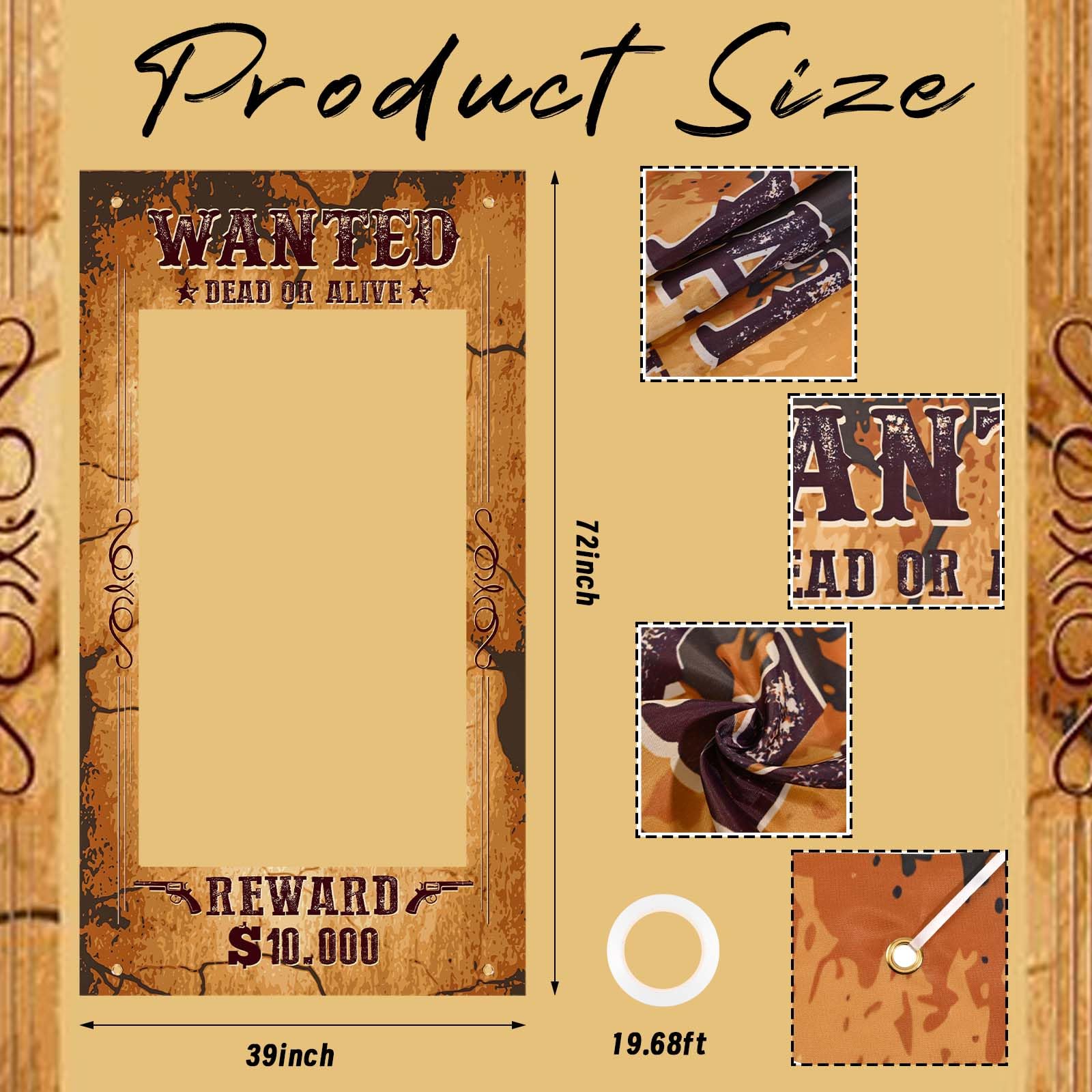 Large Western Wanted Poster Western Cowboy Party Decoration Wanted Photo Booth Frame Wild West Selfie Banner Backdrop for West Cowboy Birthday Party