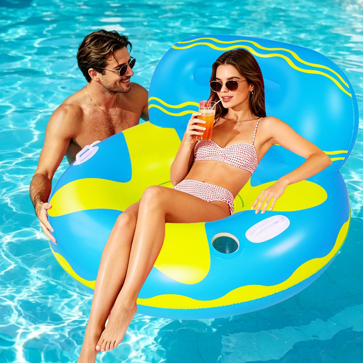 Pool Float for Adult, Adult Pool Floats, mesh Bottom Pool raft, with Two Handle and a Big Cup Holder, Great for Chilling in the Pool,(Pool Sofa, Blue)