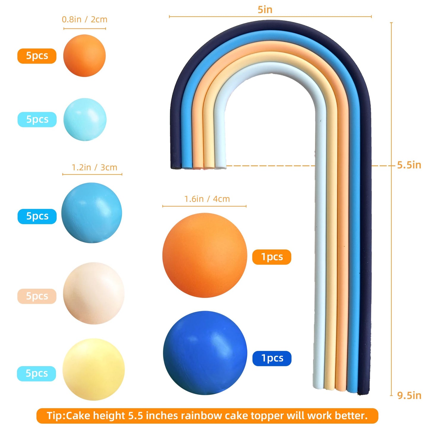 Blue Rainbow Cake Toppers Mini Balls Blue Orange Dog Cake Decorations for Birthday Baby Shower Party Supplies (Dark Blue)