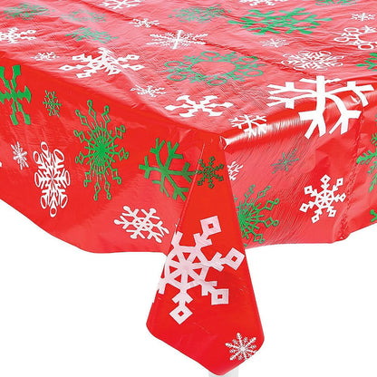 Fun Express Red Snowflake Printed Tablecloth Roll for Christmas (100 feet Long and Disposable) Party Supplies