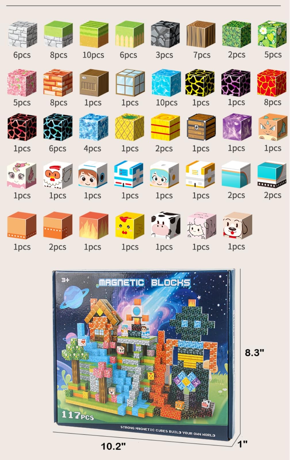 FXLYNAF Magnetic Blocks, 117-Piece 0.8in Build Astronaut Magnet Game Set, Stacking Building Blocks Cubes Magnets for Kids, STEM Sensory Creative Toys