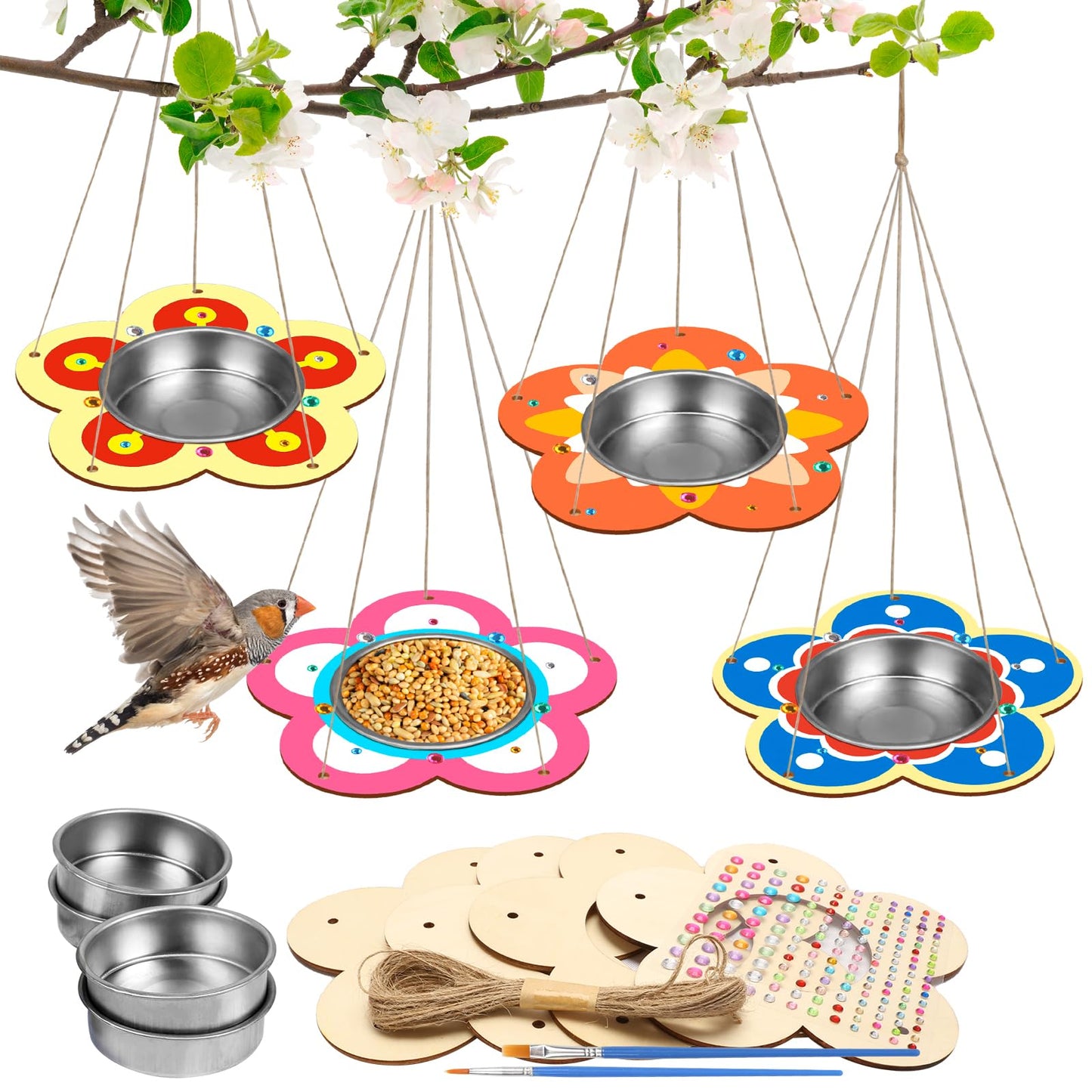 Fennoral 4 Pack Bird Feeder Kits for Kids Make Your Own Bird Feeders Wooden Art and Craft for Girls Boys Ornaments DIY to Paint Craft for Garden