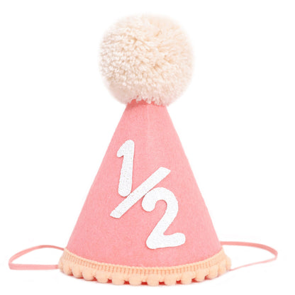 SYESQL Baby Half Birthday Cone Hat - Baby 1/2 Birthday Hat, Six Months Party Hat Outfit, Half Way to One Party Supplies (1/2 Cone Hat Pink)