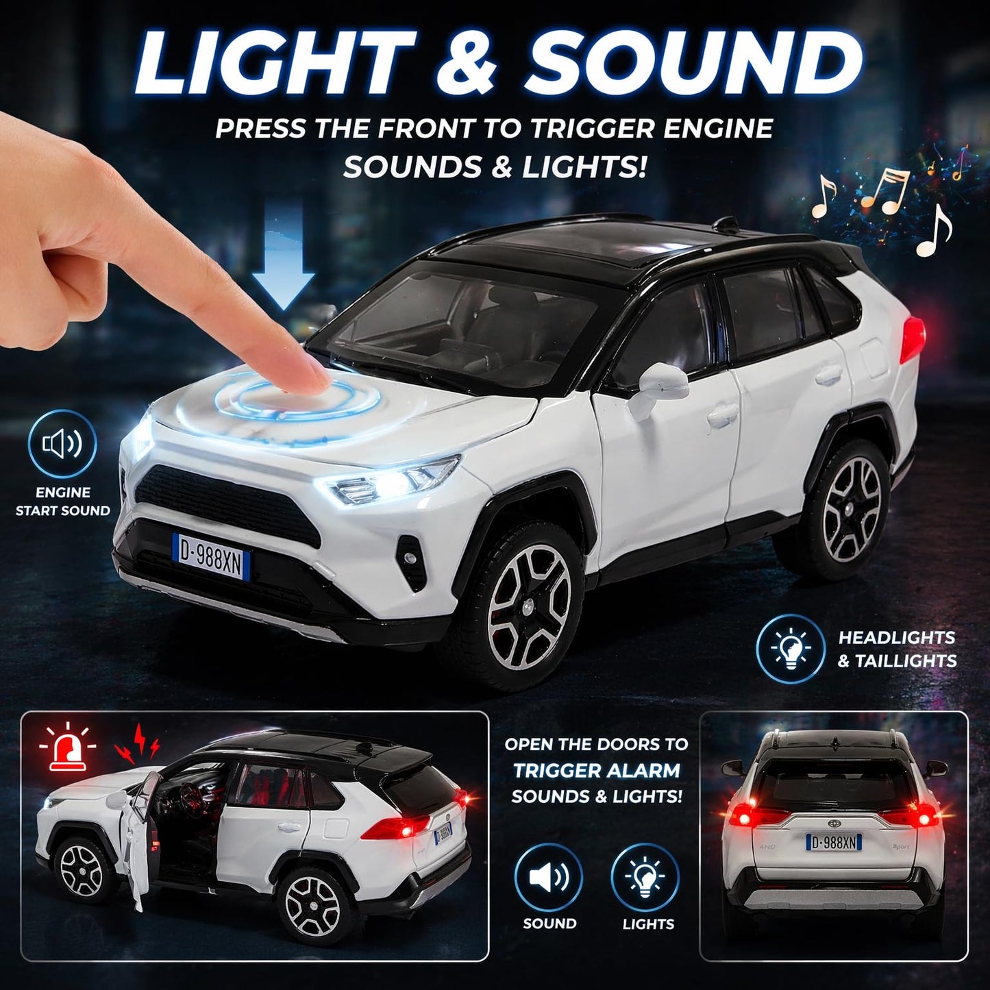 ERBADIHAGO Model Car 1/32 Toy Car Alloy Diecast Collectible Model with Light and Sound Toy Vehicle for Boys Kids Toddler Gift White Car