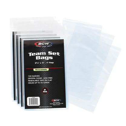 BCW Resealable Team Set Bags - 400 Count | Holds 35 Loose Cards or 5 Standard 35pt Toploaders | Fits Magnetics up to 108pt | Acid-Free Team Bags for