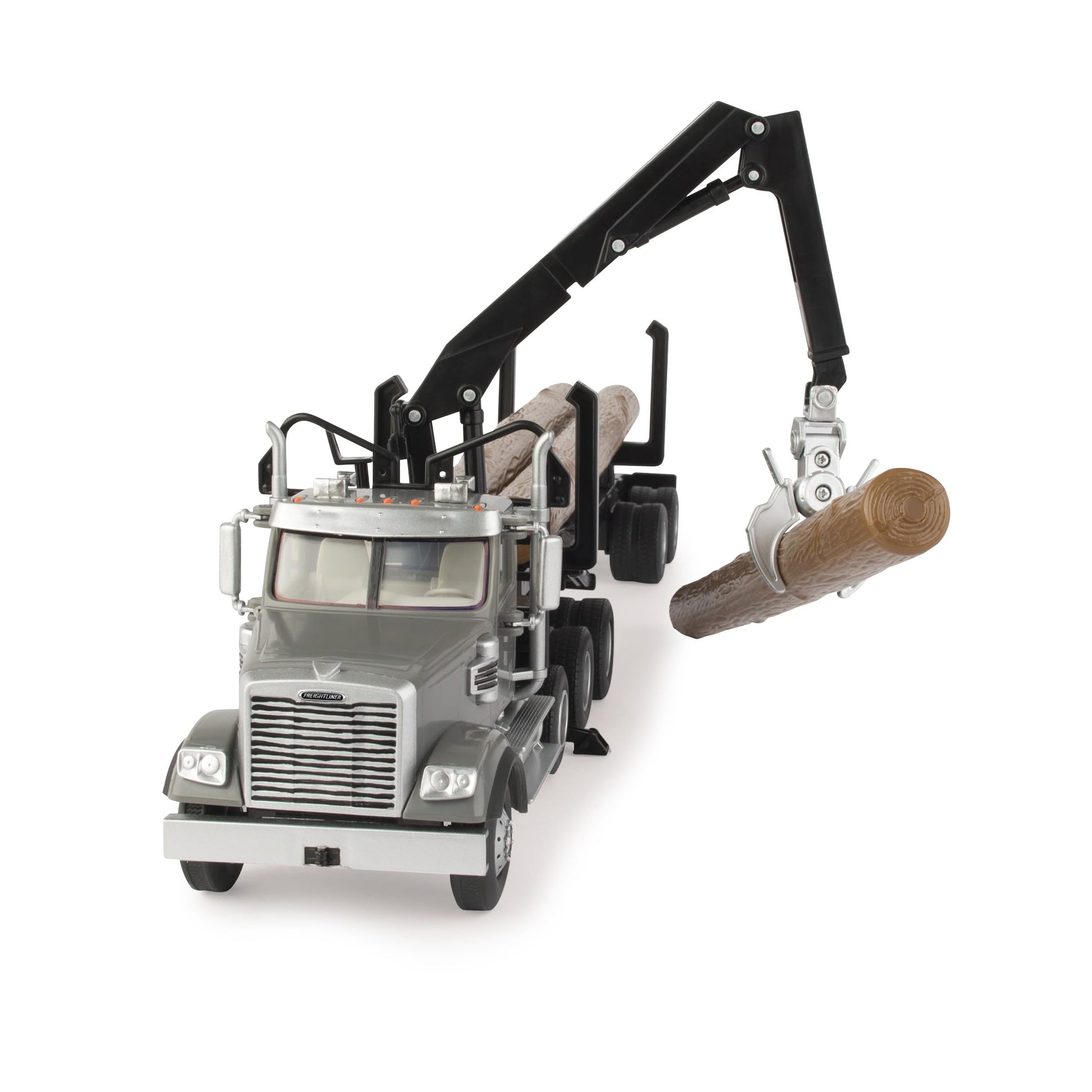 TOMY Freightliner 122SD Logging Truck Toy - 1:32 Scale - Includes Toy Truck, Trailer, and 3 Logs - Construction Truck Toys - Ages 3 Years and Up