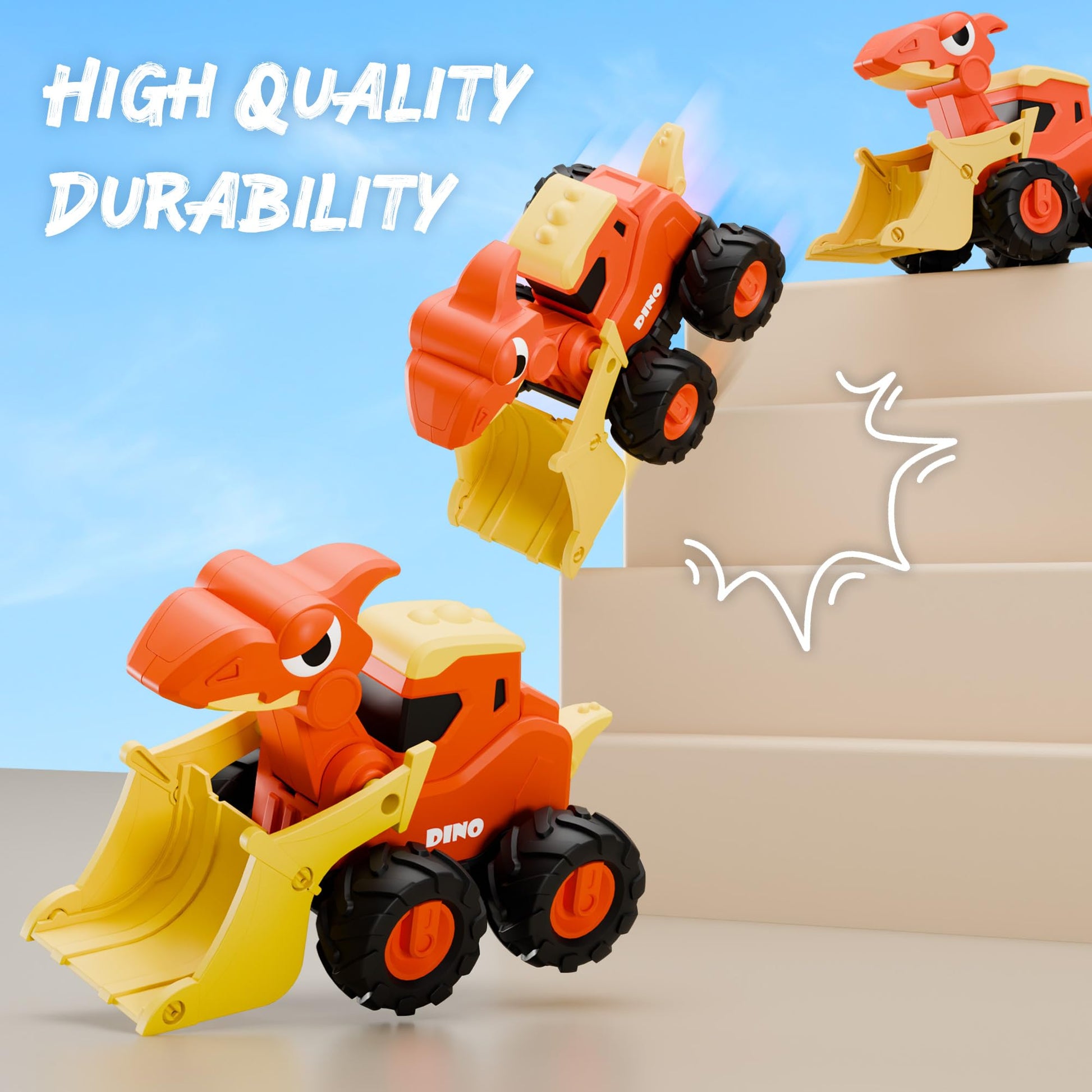 iPlay, iLearn Dinosaur Truck Toys for Toddlers, Boys Dinos Press Go Racing Cars, Kids Construction Sandbox Vehicles Playset, Baby Push Go Friction Car