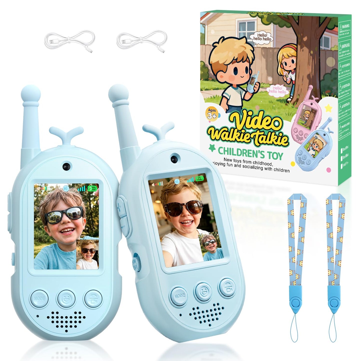 Upgraded Video Walkie Talkies for Kids, 2 Pack Rechargeable Voice/Video Call Kids Walkies Talkies, Toddler Toys for Indoor, Outside, Camping, Hiking