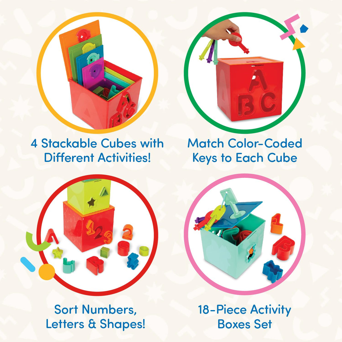 Battat Sorting & Stacking Boxes, Lock & Learn Nesting Play Cubes, Toddler