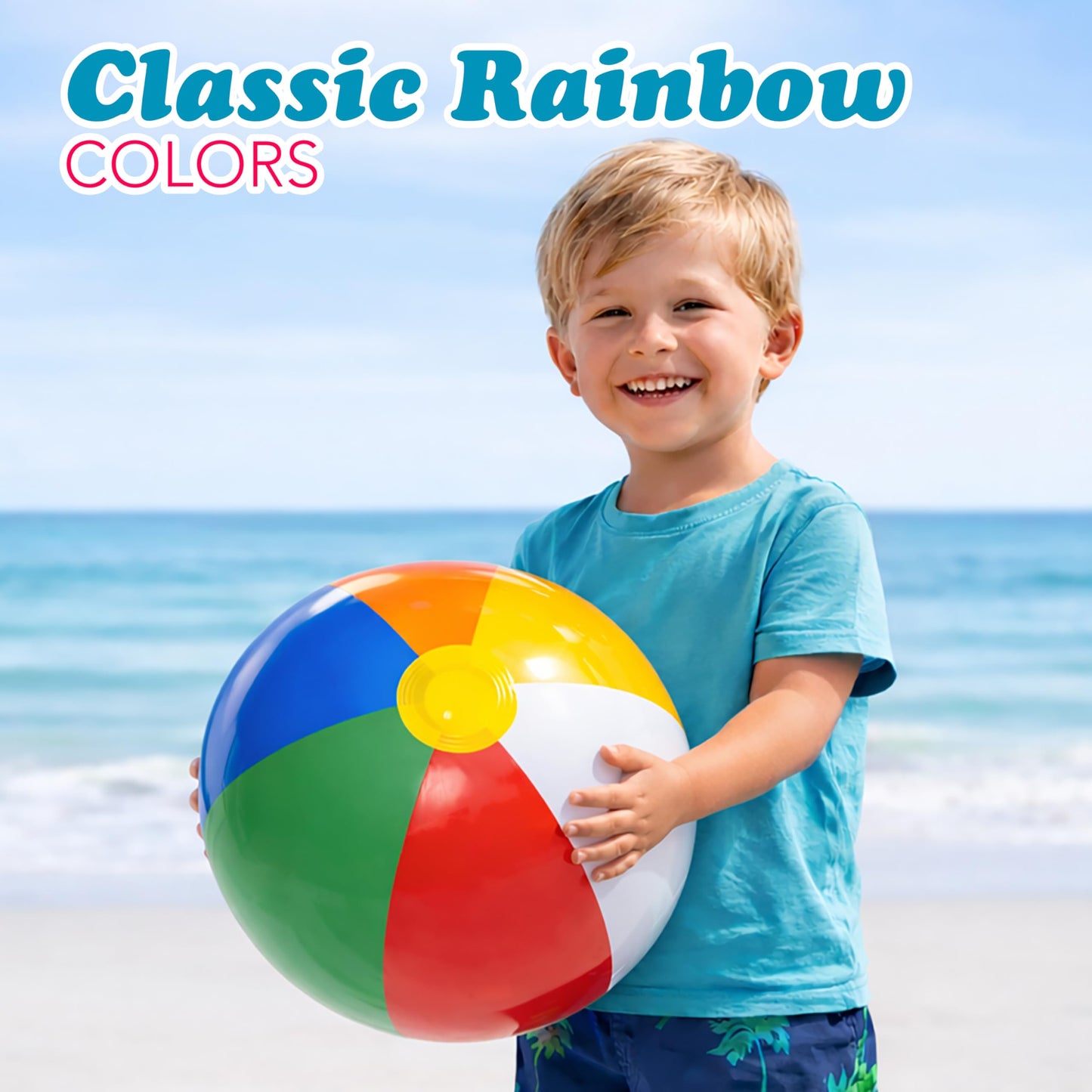 4E's Novelty 24 Pack -16 Inch Inflatable Beach Balls Bulk 24 - Birthday Pool Party Favors for Kids, Summer Goodie Bags Easter Basket Stuffers Toys