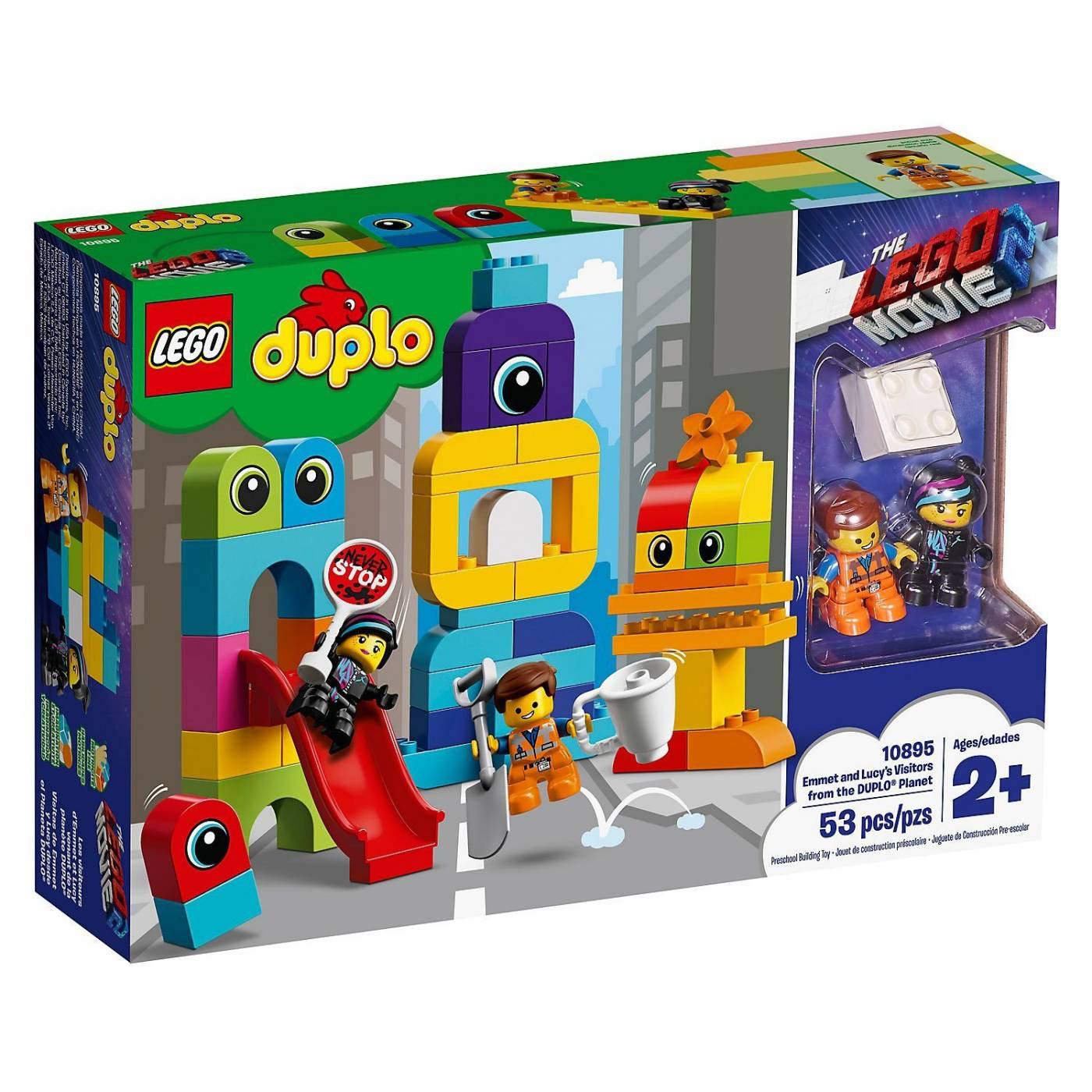 LEGO DUPLO THE LEGO MOVIE 2 Emmet and Lucy’s Visitors from the DUPLO Planet 10895 Building Bricks, 2019 (53 Pieces)