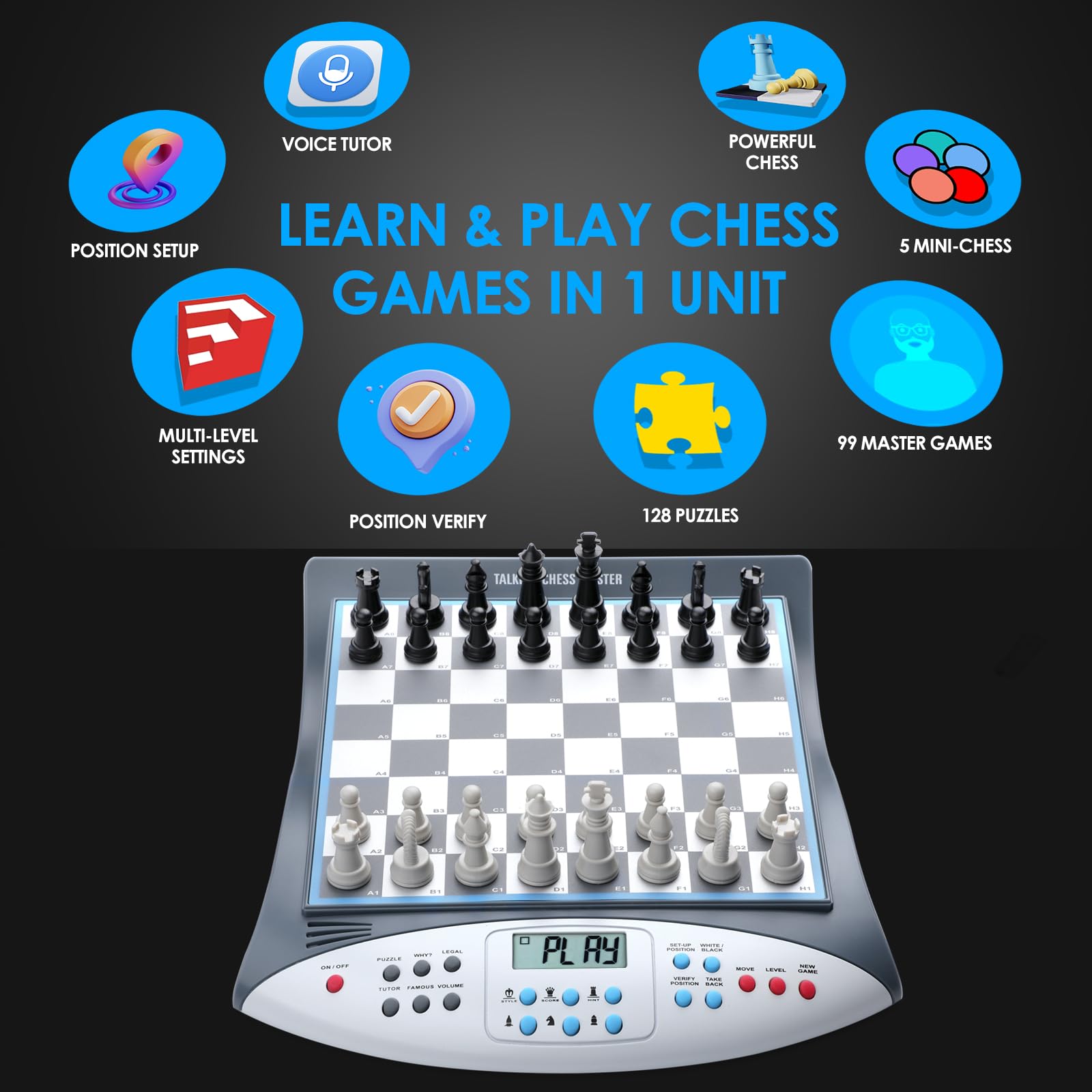 LEVEROAM Electronic Chess Set with Voice Teaching System, Magnetic Computer Chess Game, Great Partner for Beginners & Improving Players, Electronic