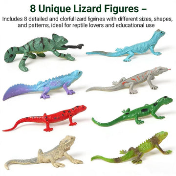 HAPTEGEL E 8PCS Plastic Lizards for Kids, Realistic Reptile Figurines, Hand-Painted Small Animal Toys for Birthday Party Favors, Goodie Bags, Cake