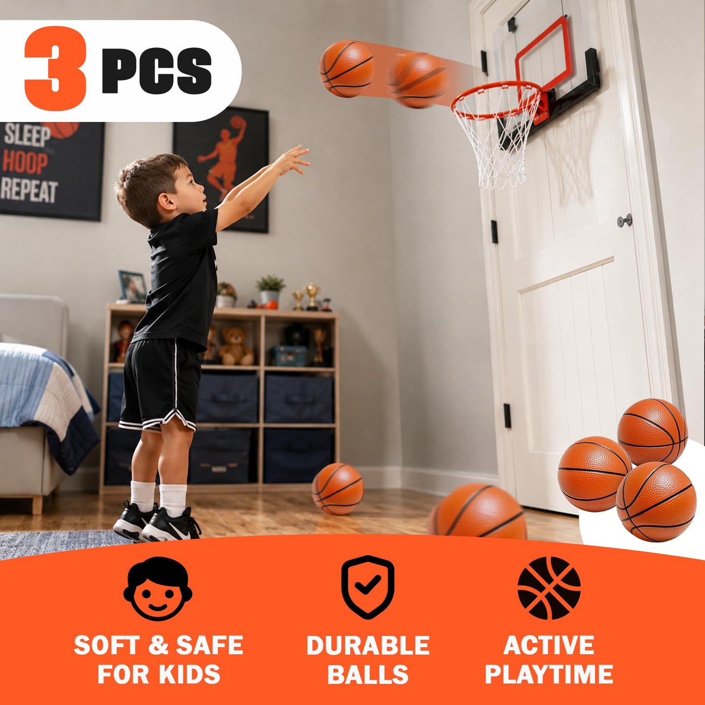 Botabee 5-Inch Mini Basketball Balls Set of 3 - Ideally Sized for Boys, Toddlers - Indoor and Outdoor Pool Basketball for Mini Hoops - Exciting Over