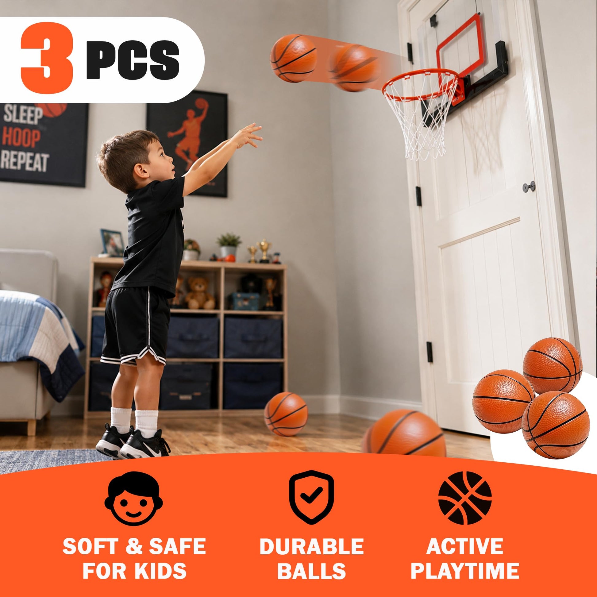Botabee 5-Inch Mini Basketball Balls Set of 3 - Ideally Sized for Boys, Toddlers - Indoor and Outdoor Pool Basketball for Mini Hoops - Exciting Over