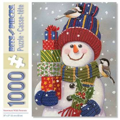 Bits and Pieces - 1000 Piece Jigsaw Puzzle for Adults - Snowman with Presents - Snowman Christmas Jigsaw Puzzle - by Artist William Vanderdasson