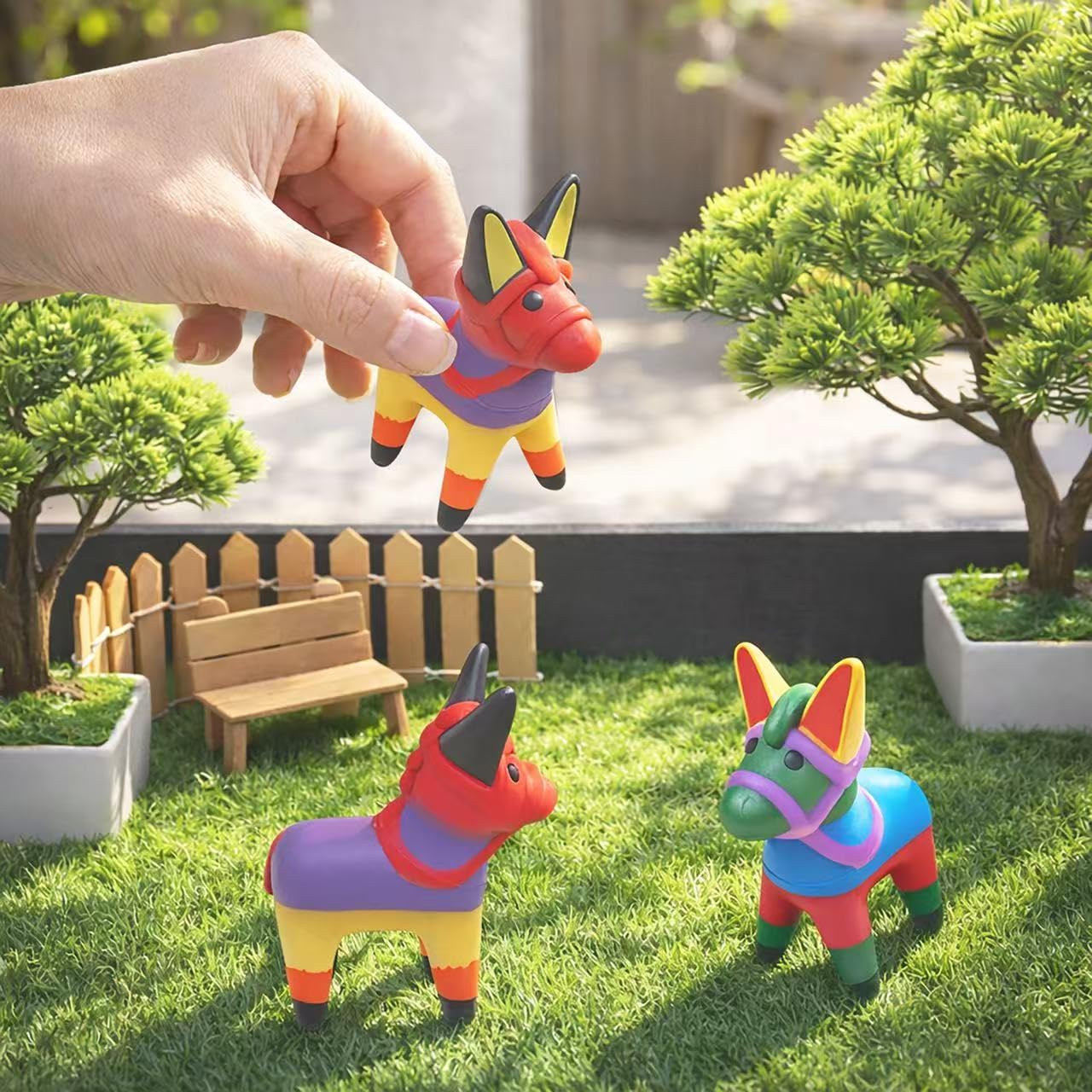 GiftExpress Fiesta Donkey Figurines, 12 Pack Mini Vinyl Rubber Donkey Ducks Toys, 3 Inch Table Decorations & Party Favors for Cinco de Mayo, Taco