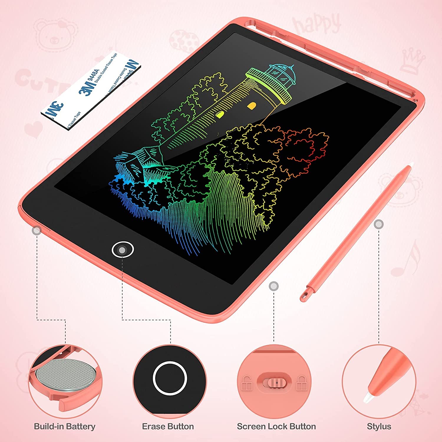 TECJOE 2 Pack LCD Writing Tablet with Fridge Magnets, Doodle Board for Kids Drawing Kitchen Memo, Christmas Stocking Stuffers Birthday Gifts Toys