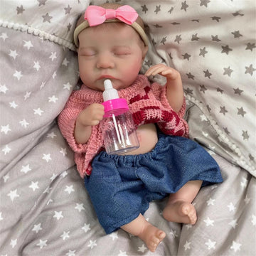 GYCV Lifelike Mini Reborn Baby Dolls Full Body Silicone Girl 12 Inch Realistic Newborn Dolls with Feeding Accessories & Gift Box Real Life Baby Dolls