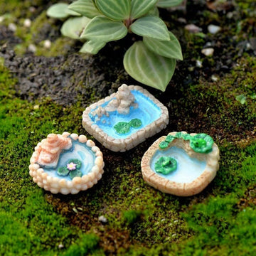 Mini Wooden Pile and Blue Resin Pool for Dollhouse Gardens, Vintage Water Scene Decor for Fairy Gardens, Bonsai Displays, Dioramas and Micro
