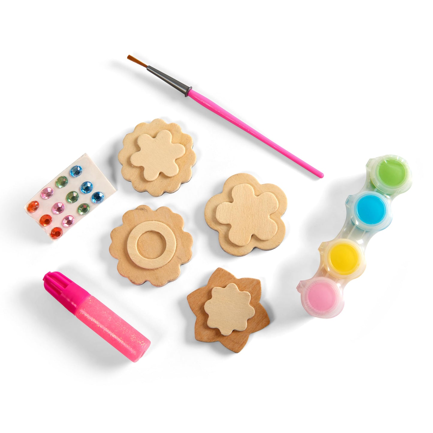 Melissa & Doug Created by Me! Flower Wooden Magnets Craft Kit (4 Designs, 4 Paints, Stickers, Glitter Glue)