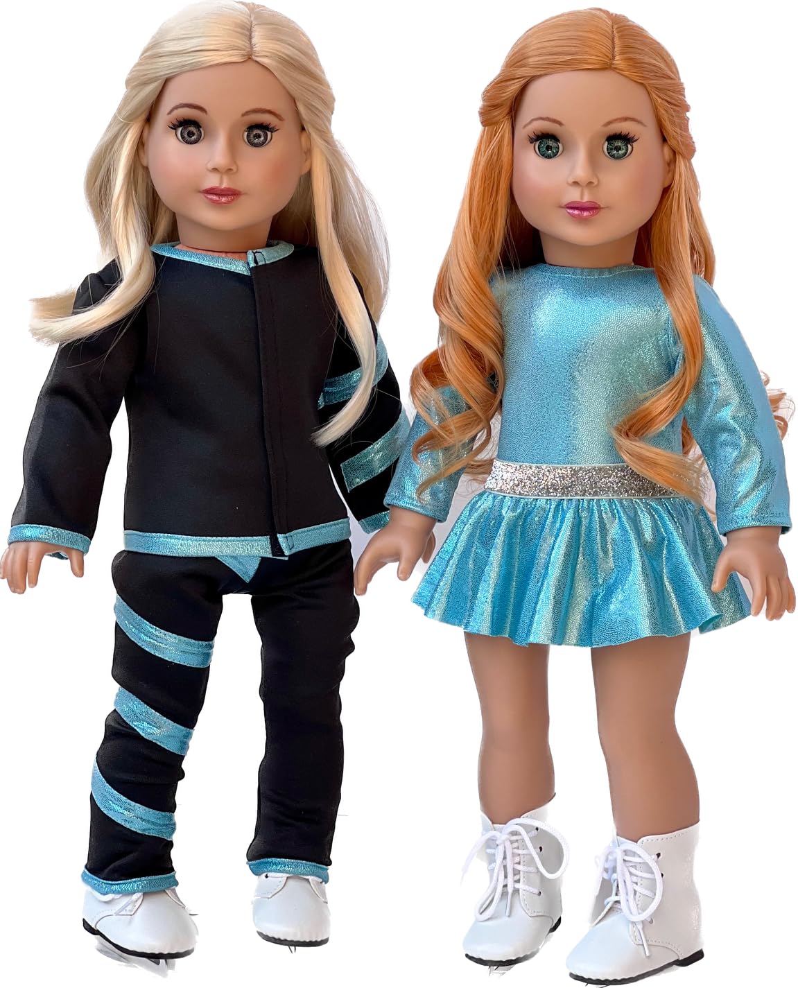 Super Skater - 18 Inch Doll Clothes - 2 Complete Ice Skating Outfits - 5 Pieces - Leotard, Skirt, Pants, Jacket, and 1 Pair of Skates (Dolls Not