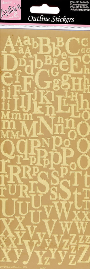 Anitas Outline Stickers, Mixed Serif Alphabets, Gold, for Scrapbooking, Card Making, Kids Play, Homework, Art, Craft, Embelish, Decorative, Paper