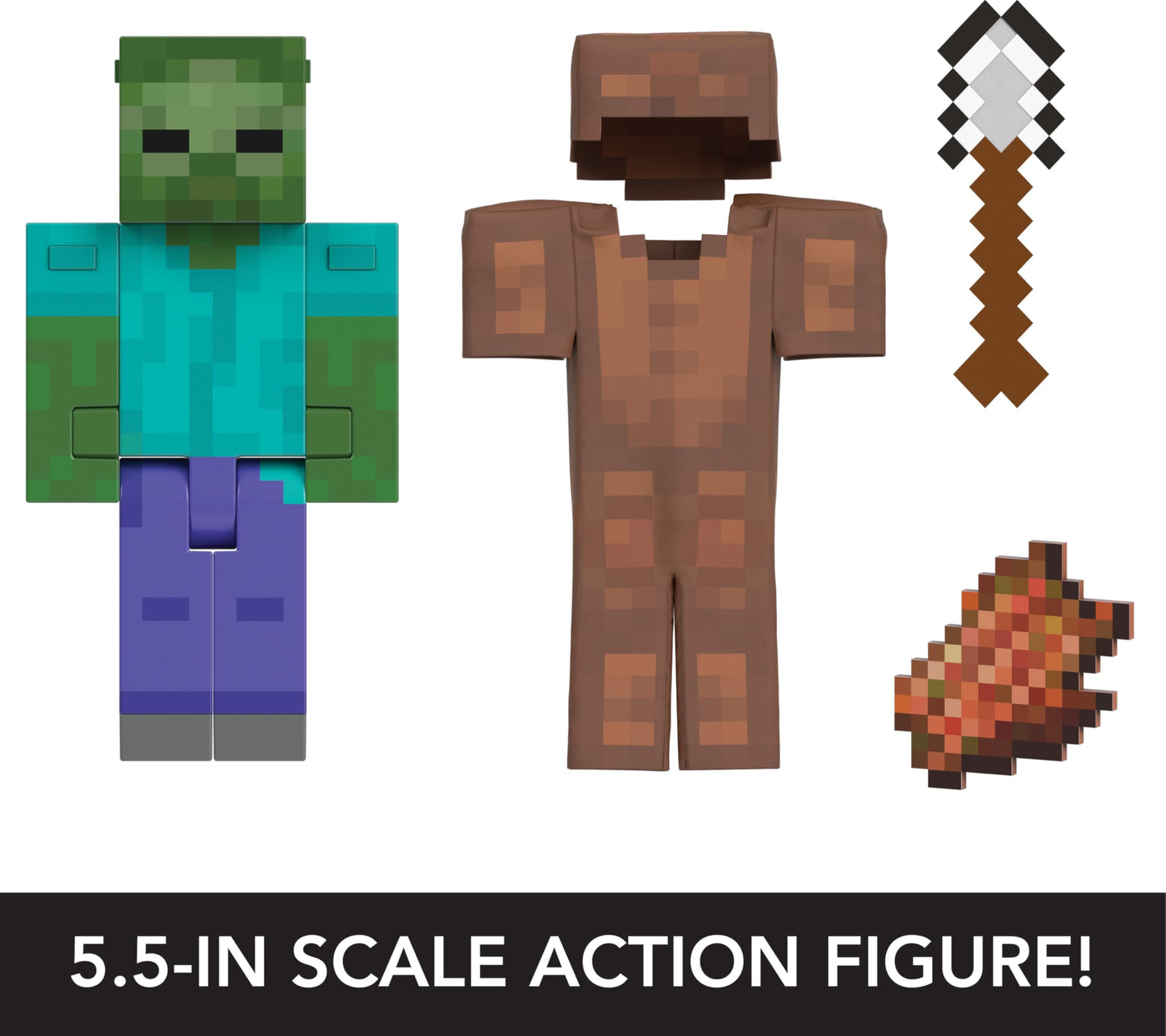 Mattel Minecraft Diamond Level Zombie Action Figure with 4 Accessories, 5.5-in Collector Scale & Pixelated Design