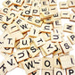 PINOWU 100pcs Wood Letter Tiles for Scrabble, Replacement for Scrabble Letters with Wood Racks and Cloth Gift Bag Craft Playing Alphabet Coasters