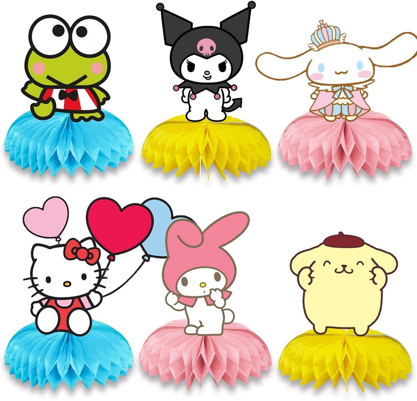 6Pcs Kitty Theme Party Table Centerpieces, Kawaii Honeycomb Decorations, Double-Sided Cat Table Toppers for Girls Birthday Party, Photo Booth Props