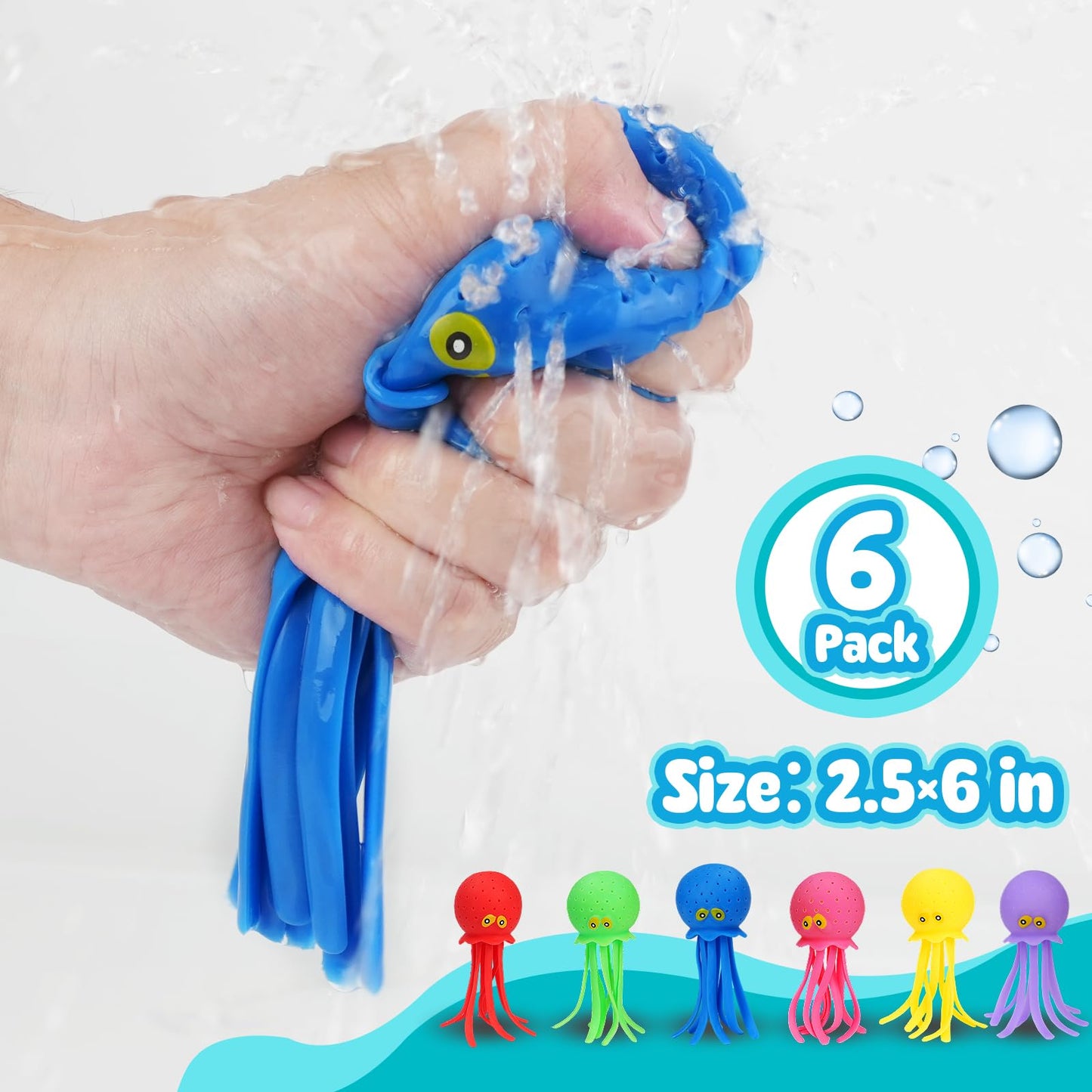 6 Pcs Octopus Water Balls Bath Toy, Sensory Stress Relief Floating Pool Beach Bathtub Toy Reusable Water Bomb Splash Balls, Christmas and Easter
