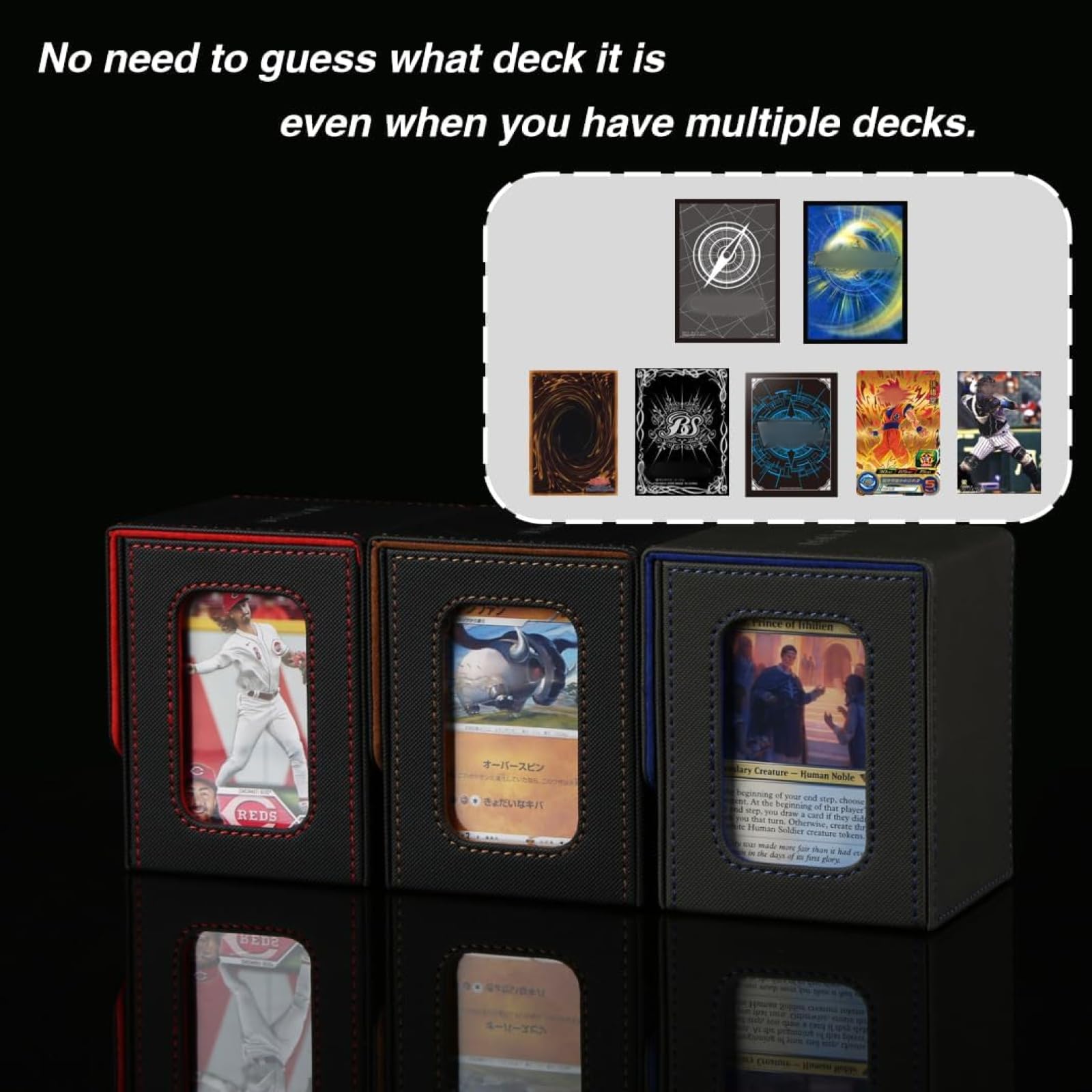 Venssu MTG Deck Box for Commander Display,Card Deck Box Fits 100 Double Sleeved Cards, TCG Card Storage with 2 Dividers and 1 Toploader (Black?Brown)
