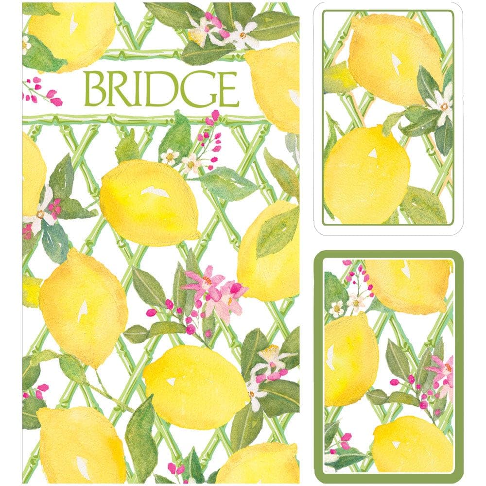 Caspari Limoncello Jumbo Bridge Gift Set - 2 Playing Card Decks & 2 Bridge Score Pads, Premium FSC-Certified Paper, Elegant Gift Box