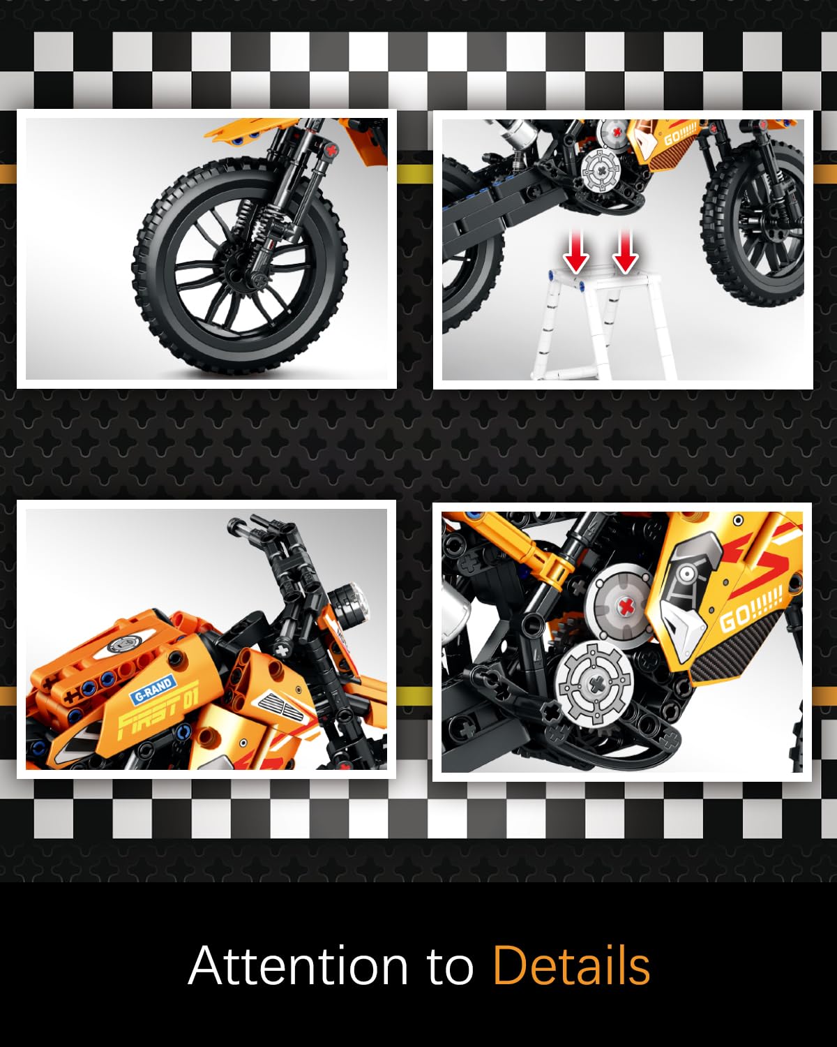 QISHOUTING 1:8 Scale Off-Road Dirt Motorcycle Building Set for Adults,with Display Sand, Dirt Bike Building Kits, Birthday for Adults(506PCS)