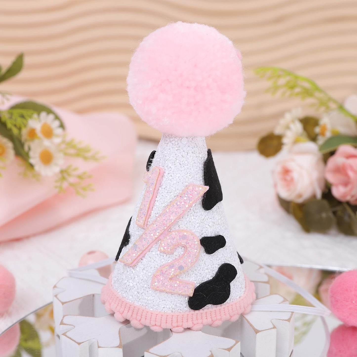 DSAANE Cow 1/2 Birthday Party Hat - Half Birthday Hat For Western Party,1/2 Birthday Party Crown For Party Decorations,Photo Props For Birthday