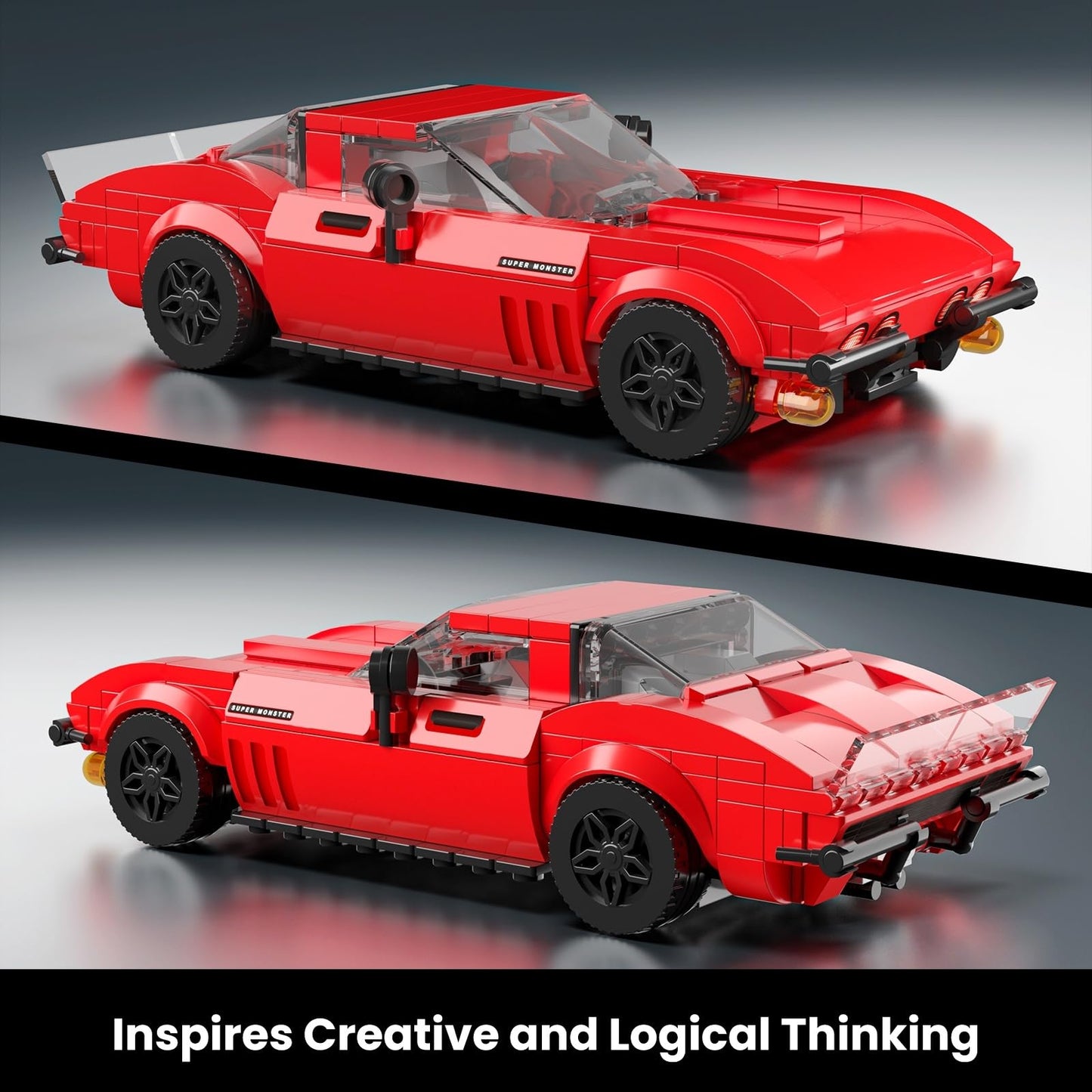 Mould King Super Sports Car Building Set with Display Case, 332 Piece Model