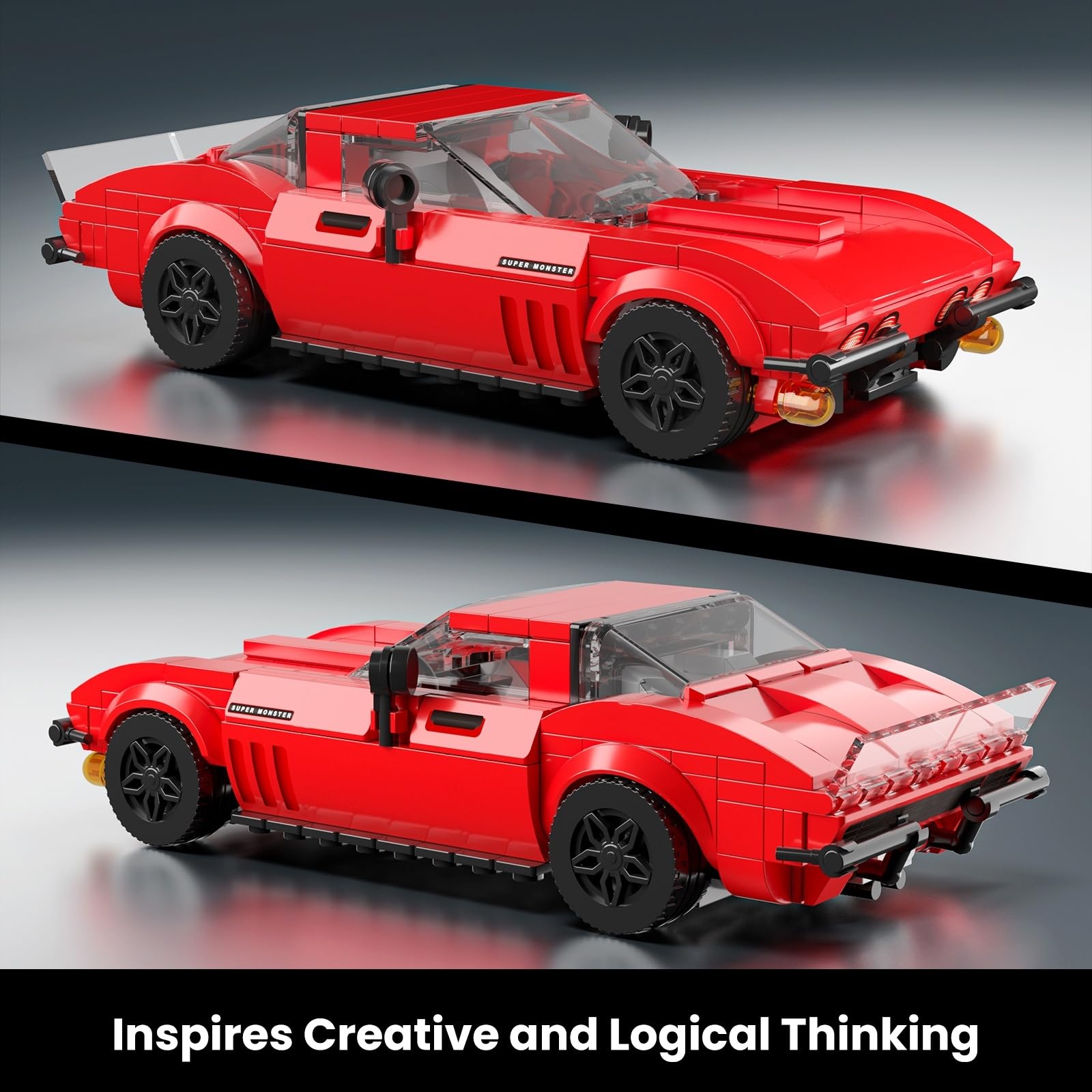 Mould King Super Sports Car Building Set with Display Case, 332 Piece Model