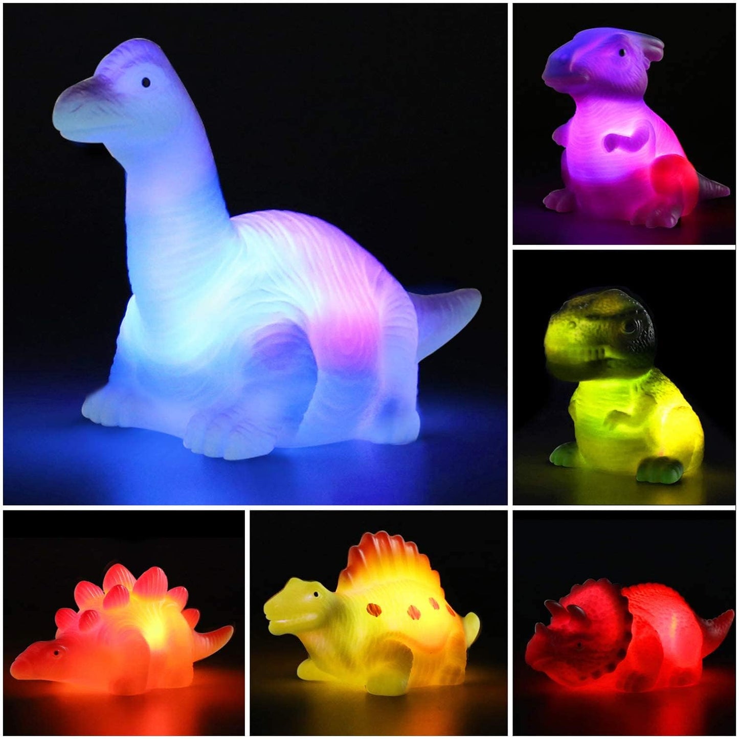 6 Packs Light-Up Floating Dinosaur Bath Toys Set, for Baby Toddler Nephew in Birthday Christmas Easter , Great Water Bathtub Shower Pool Bath Toy