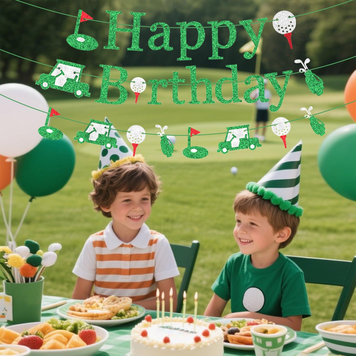 Golf Happy Birthday Banner - Green Glitter Birthday Decorations Happy Sign Party Decorations Party Decor Supplies for Women Boys Girls