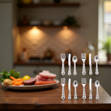 1Set Silver 1/12 Miniature Silverware Knife Fork Spoon Dollhouse Decoration Accessories, Accessories Décor,Dollhouse Kitchen Accessories