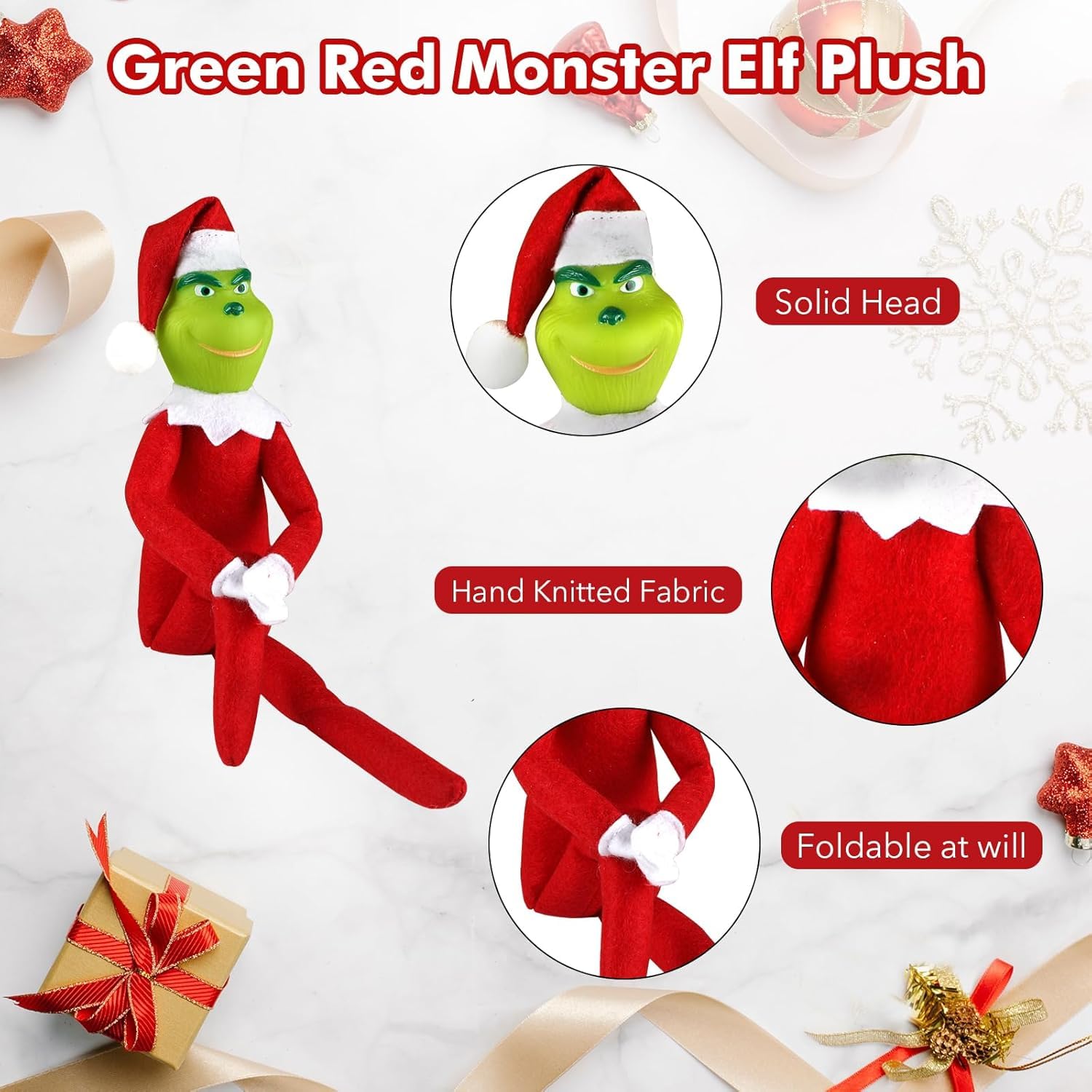 Dragon BaBa 12.6'' Red Christmas Monster Plush Toy, Christmas Stuffed Figures Doll for Kids and Christmas Tree Home Decorations(Red)