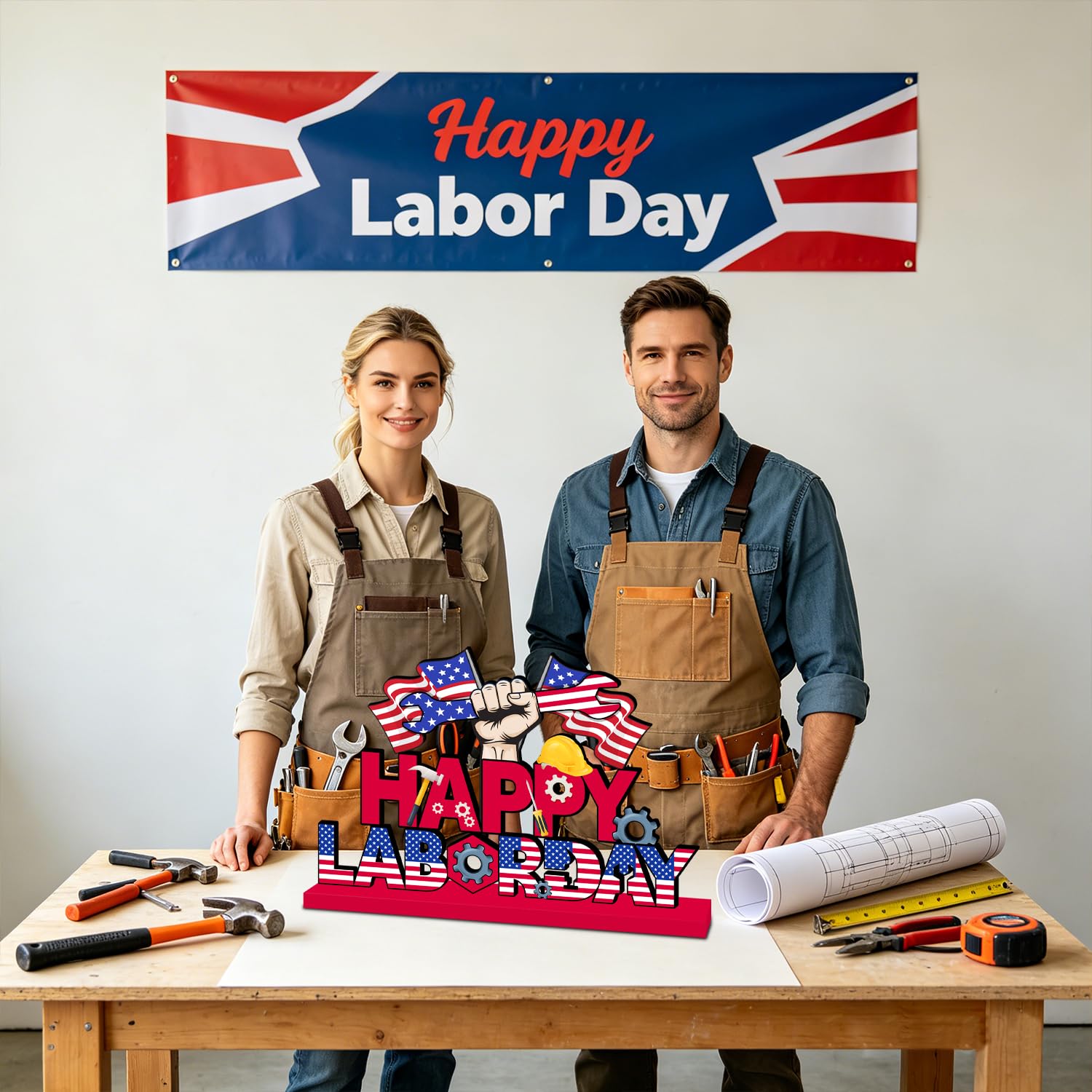 Labor Day Decorations 11.8 X 7.8 Inches Wooden Table Centerpiece