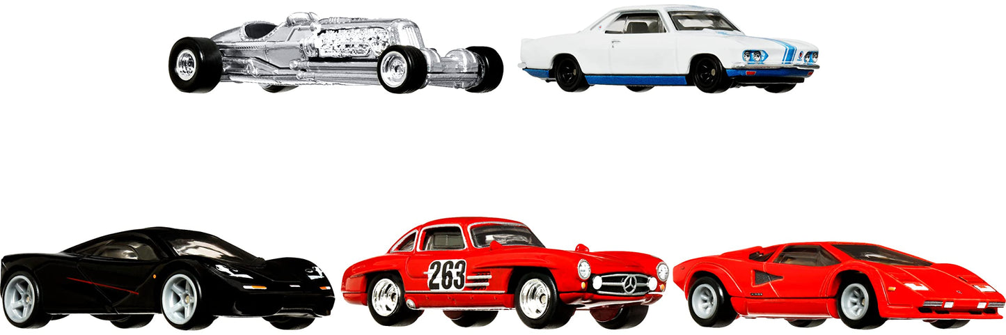 Hot Wheels Jay Leno's Garage Container Set, 5 1:64 Scale Premium Cars in Collectible Container, Metal/Metal & Realriders, Gift for Collectors