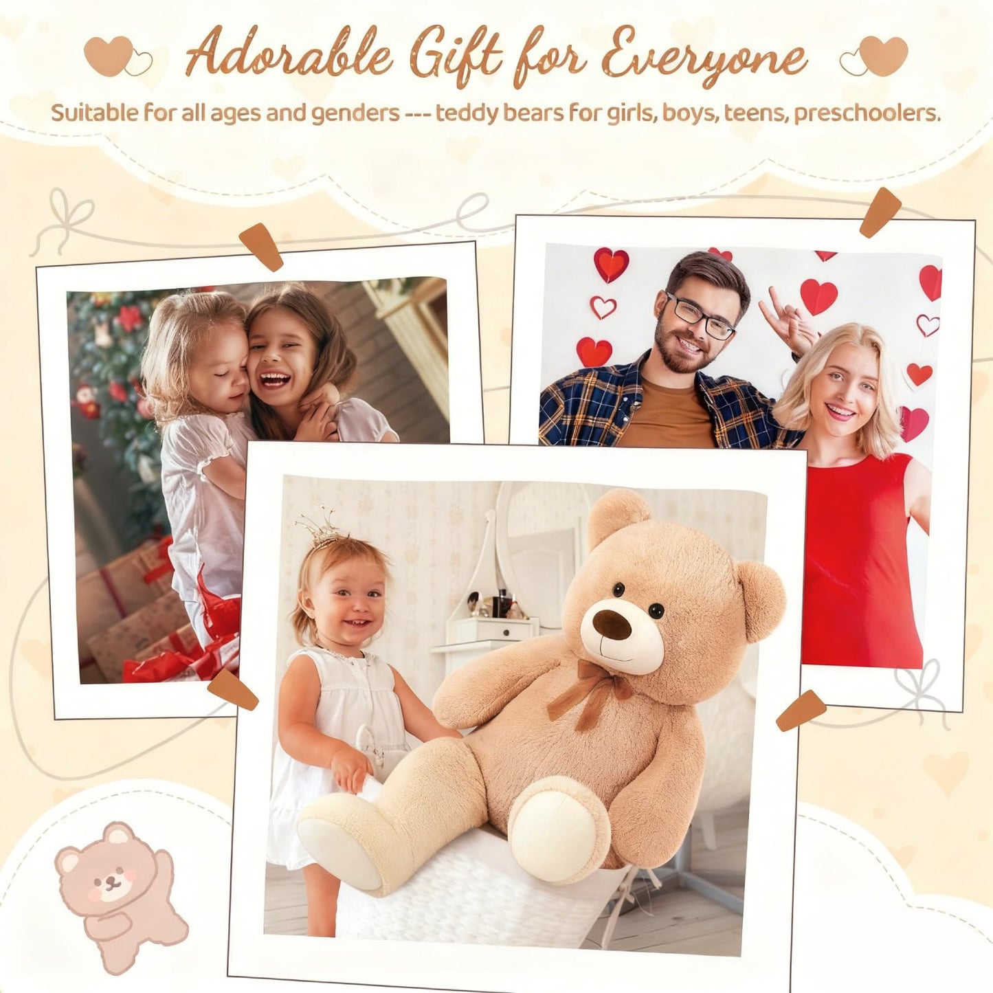 Toys Studio Ultra Soft Teddy Bear 51 inch Giant Stuffed Animal for Girls Large Stuffed Teddy Bear Plush Toy Women Kids Gifts Christmas Easter
