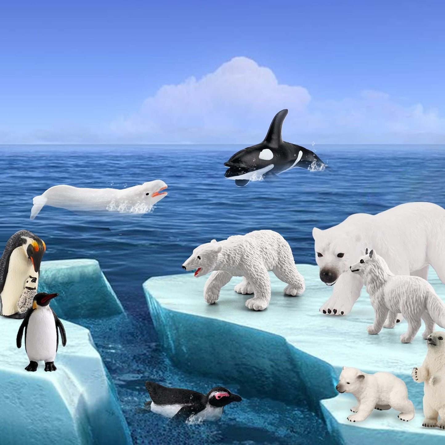 BRETOYIN Arctic Animals Figurines Set 16PCS Christmas Toy Gift Polar Bear Figurine Arctic Fox Figure Penguin Figurines Snow Mold for Kids Toddlers