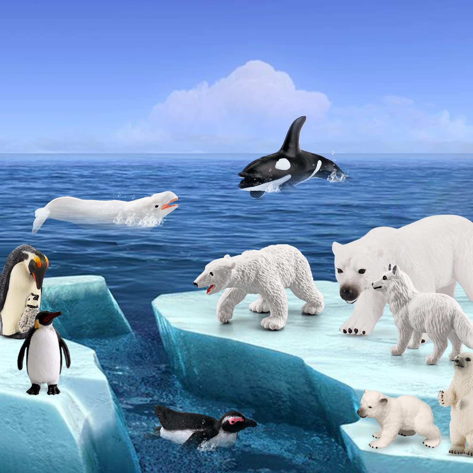 BRETOYIN Arctic Animals Figurines Set 16PCS Christmas Toy Gift Polar Bear Figurine Arctic Fox Figure Penguin Figurines Snow Mold for Kids Toddlers