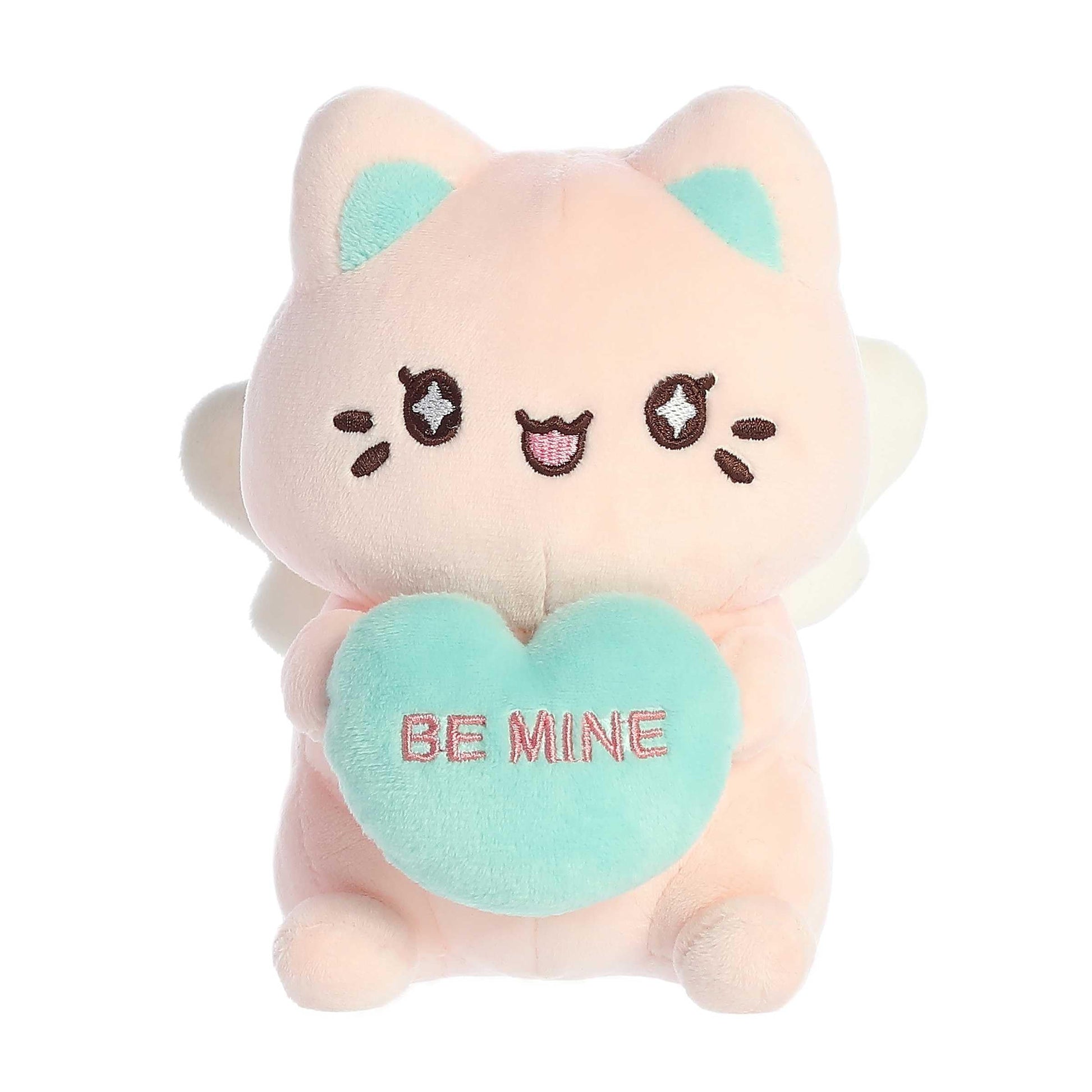 Aurora Enchanting Tasty Peach Candy Heart Sitting Meowchi Stuffed Animal - Bright & Colorful Design - Showpiece Plush - Pink 7 Inches
